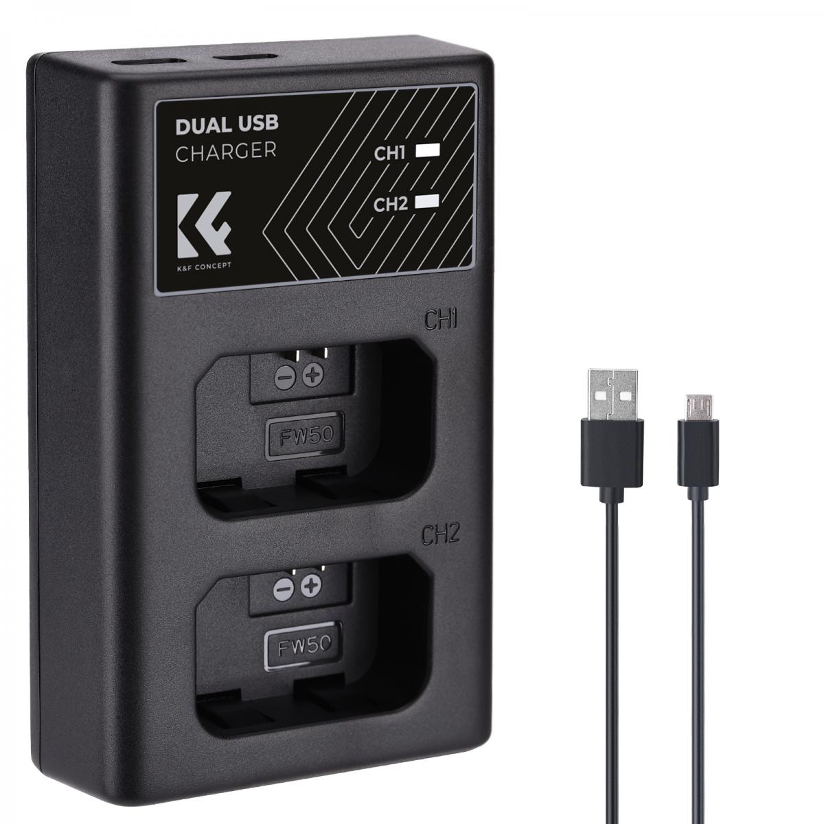 شارژر دو عددی K&F CONCEPT Battery Charger Dual Slot for NP_FW50 SKU: KF28.0009